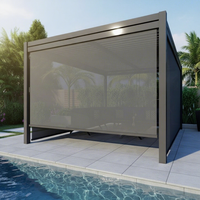 Gazebo autoportant en aluminium pour extérieur avec structure en aluminium mat foncé et toit à lames bioclimatiques pour terrasse, patio ou espace de vie latéral