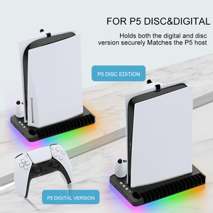 YLW-soporte Vertical portátil para <span class=keywords><strong>PS5</strong></span>, estación de carga inalámbrica Dual con ventilador de refrigeración para consola de videojuegos de disco - Product Image 2