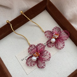 Pendientes Largos <span class=keywords><strong>de</strong></span> Perlas con Flores Tejidas a Mano, Estilo Retro Francés, Ondulados, Joyería Floral Éterica, Regalo - Product Image 2