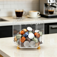 Organisateur de dosettes de café en acrylique avec pieds en métal doré, grande capacité, support de rangement pour capsules de café sur comptoir pour cuisine et bureau