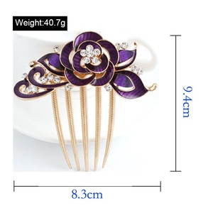 Exquis Rose fleur femmes bijoux de cheveux mode diamant cinq dents alliage épingle à cheveux élégante mariée <span class=keywords><strong>mariage</strong></span> <span class=keywords><strong>peigne</strong></span> à cheveux - Product Image 3