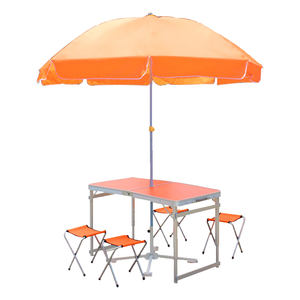 ชุดพับได้สำหรับตั้งแคมป์อลูมิเนียมแบบพกพาโต๊ะปิคนิคกลางแจ้ง4เก้าอี้ร่มแบบใช้มือสำหรับสวนบาร์บีคิวชายหาด - Product Image 2