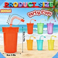 Gobelets de fête pour enfants en plastique incassable et léger, avec couvercles et pailles, lot de 6, 12 oz, gobelets à boire néon colorés, cadeaux de fête