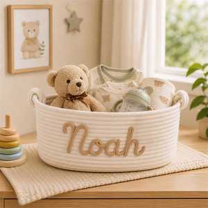 Cesta de Almacenamiento para Guardería con Nombre Personalizado, Cesta Tejida, Recuerdo para Recién Nacidos, Regalo para Baby Shower, Organizador de Habitación - Product Image 3