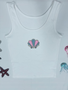Maßgeschneiderte Sommer-Damen-Ärmellose Oberteile Geripptes Stretch-Top Handgefertigtes Strass-Pailletten-Verziertes Kurzes Tanktop - Product Image 3