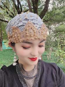 Chapeau Hui brodé à la mode, nouveau design <span class=keywords><strong>2022</strong></span>, avec perles en forme de vis, chapeau de fée, bonnet Baotou, foulard musulman pour femmes - Product Image 4