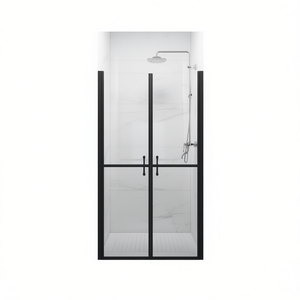 Puerta de Ducha Transparente ESG de 28.7''-29.9''x74.8'', Puerta Corredera sin Marco con Marco Negro, Diseño Minimalista, Vidrio Templado de 6 mm - Product Image 1