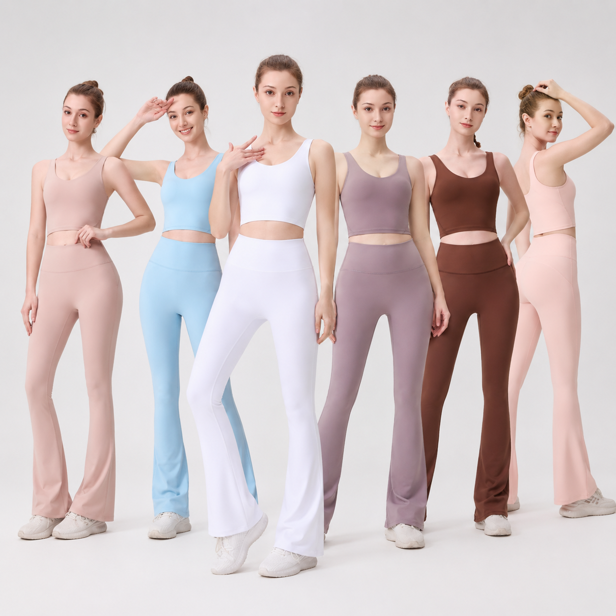 Plus Size Petite Friendly Off-the-Shoulder Bra Flare Pants Set 2-Piece Seamless Breathable Four-Way Stretch Elastic Waist Gym