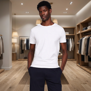 T-shirt blanc premium pour homme, col rond, manches courtes, en coton, coupe classique, style décontracté streetwear, vêtement basique d'été, vente en gros - Product Image 4