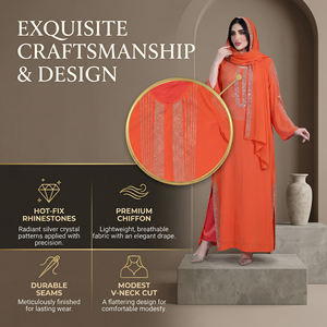 Coral Islamic Dress with Hijab Set for Festive Women Boutique Custom - Product Image 2
