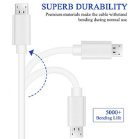 Câble de charge rapide USB Micro B V8 blanc de type moulé en PVC, en cuivre pur de haute qualité, 50 cm, 1 m, 2 m, en vrac, en stock