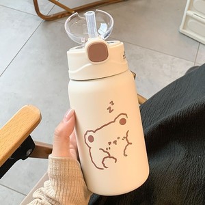 Doudou Bear Thermos Cup 304 Stainless Steel Insulated Water Bottle With Straw Portable For Students Back To School - Product Image 4