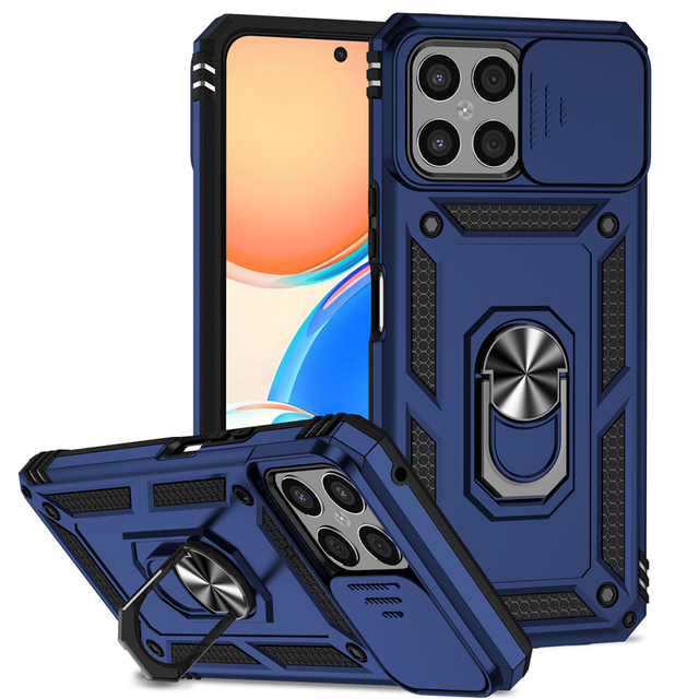 Rugged Protective Phone Case for Honor X8 Slide Lens Camera Cover TPU Shockproof Ring Stand Case for Honor X7 X9