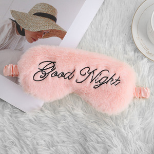 One Step Venta al por mayor Faux Fur Silk Plush Eye Cover Plush Fluffy Soft Lovely Faux OEM Patrón bordado Sleeping Fur Eye Mask - Product Image 6