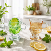 Mug en verre ambré transparent gaufré vintage 2026 avec poignée et pied pour boissons chaudes, café, thé, vin