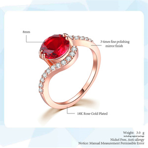 Anello con fascia intrecciata ovale con zirconi rossi, tono oro rosa, pavé di piccoli zirconi, anello di promessa elegante, gioiello da matrimonio, regalo per donna - Product Image 6