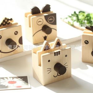 Lindo portalápices de madera con forma de gato, soporte para gafas, organizador de escritorio, estante de almacenamiento, color madera natural, forma cuadrada, RH0319 - Product Image 2
