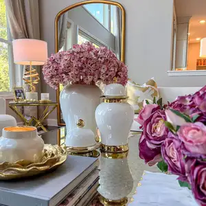 Electroplated Gold Ginger Jar European Style Ceramic Flower Vase For Thanksgiving Gift