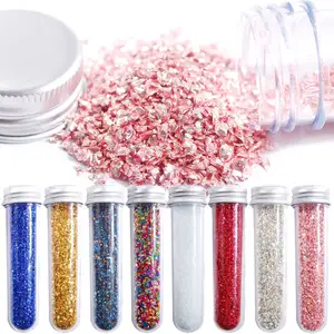 Paket Tabung 1-2Mm Payet Kuku Tidak Beraturan Kepingan Kristal Metalik Taburan Chunky Glitter Hancur Kerajinan Kaca Glitter untuk Resin