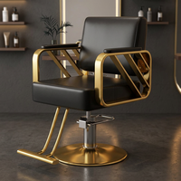 Ensemble de mobilier de salon moderne noir et or : Fauteuil de coiffure, lit de lavage, miroir LED, chariot et équipement de coiffure pour barbier