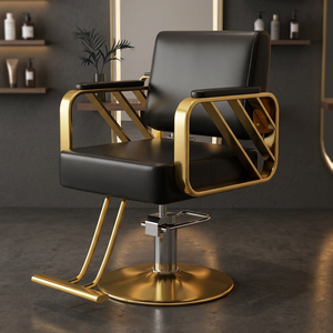 Ensemble de mobilier de salon moderne noir et or : Fauteuil de coiffure, lit de lavage, miroir LED, chariot et équipement de coiffure pour barbier - Product Image 2