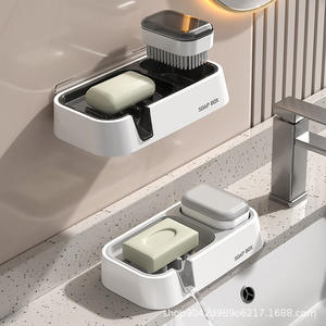 Porte-savon mural rectangulaire en PP détachable avec brosse de nettoyage - Product Image 3