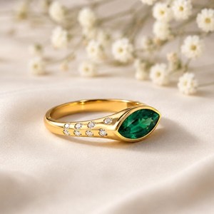 Unique Green <b>Emerald</b> Marquise Gemstone <b>Ring</b> for Women Minimalist Jewelry Design Featuring Natural Stone Handmade Sterling <b>Silver</b> - Product Image 3