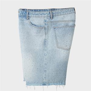 กางเกงยีนส์ขาสั้นทรงหลวมยาวครึ่งเข่าสำหรับผู้ชายกางเกงขาสั้นผ้ายีนส์ประดับพลอยเทียมแนววินเทจขนาดใหญ่พิเศษตามสั่ง - Product Image 2