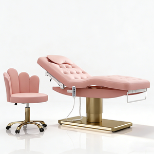 Lit de Beauté Électrique de Luxe avec Chaise Pétale Rose Capitonnée, Base Dorée, Table de Traitement Médical Intelligente pour Spa, Mobilier de Salon - Product Image 2