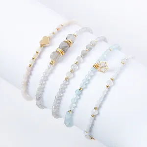 Bestone Natural Stone Bracelets Aquamarine Bracelet With Rhinestone Charm Delicate Bracelets