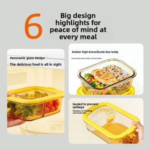 Ensemble de bols en verre borosilicate haute résistance pour la conservation des aliments, compatibles micro-ondes, étanches, à deux/trois compartiments, 1-2L, boîte à lunch moderne et minimaliste - Product Image 4