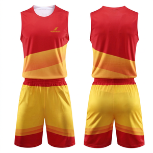 Conjunto de Camiseta de Baloncesto para Hombre SONISPO, Color Degradado Rojo y Amarillo, Camiseta sin Mangas, Pantalones Cortos con Cintura Elástica, Absorbe la Humedad - Product Image 1