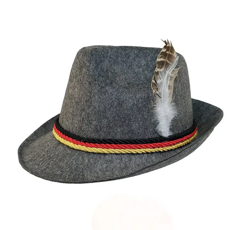Chapeau décoratif avec plumes de laine, oktoberfête, en feutre allemand, personnalisé, vente en gros