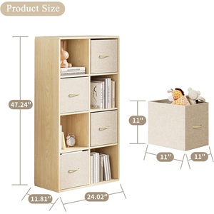 Étagère de rangement cubique moderne en bois pour bureau à domicile, 8 cubes, 4 bacs, 2 panneaux arrière amovibles pour chambre et salon - Product Image 6