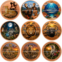 Médaille en cuivre pur 999 de 1 once Troy, Hippopotame en relief, colorée, animal sauvage, objet de collection