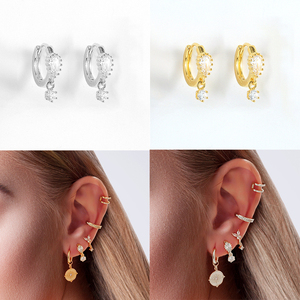 ROXI 925 Sterling <b>Silver</b> 18K Gold Plated Crystal Zircon Pendant Drop <b>Hoop</b> <b>Earrings</b> - Product Image 3