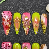 Ongles artificiels de luxe réutilisables en acrylique épais, faits à la main, à presser, avec motif floral sculpté, durables, pour la vente en gros
