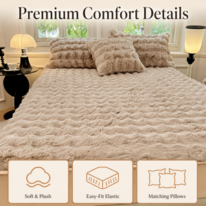 Conjunto de Cama de Inverno para Casa: Capa de Cama de Pelúcia com Pelo Sintético de Coelho, Colcha de Veludo 3D Bolha, <span class=keywords><strong>Queen</strong></span>, 3 Peças, Lençol Ajustável e Capa de Colchão - Product Image 2