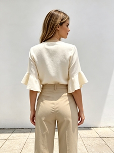 Chemisier chic et populaire à col Henley en V, à patte de boutons évasée, coupe ample et décontractée, polyvalent pour le quotidien, le bureau ou les sorties, haut décontracté pour femme - Product Image 3