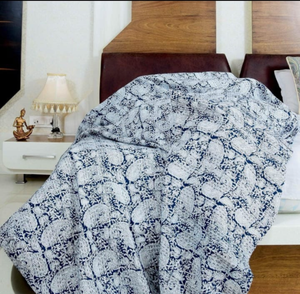 Traditional Hand Block Print Kantha Quilt – Handmade Cotton <b>Floral</b> <b>Bedspread</b> for Twin and King Size - Product Image 2