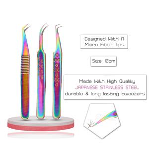 Professionnel personnalisé couleurs diamant poignée antidérapant en acier inoxydable haute personnalisé fibre incurvée extension de cils pince à épiler beauté - Product Image 4