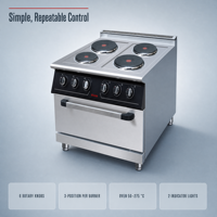 Cuisinière électrique professionnelle JUSTA en acier inoxydable à 4 plaques avec four électrique et composants de base importés pour la cuisine commerciale