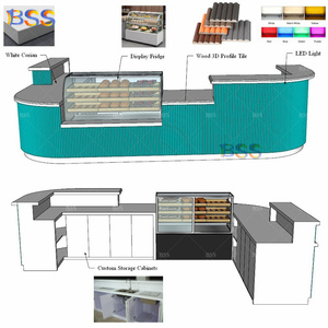 Fancy quầy <span class=keywords><strong>bar</strong></span> bán buôn nhà hàng thanh ý tưởng tùy chỉnh Cong Trắng corian Top màu xanh quán cà phê truy cập với hiển thị tủ lạnh - Product Image 2