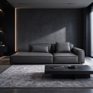 Sofá de Cuero en Forma de L de 2 y 3 Plazas, con Cojines Desmontables, Reposabrazos y Base de Perfil Bajo, Moderno, para Sala de Estar, Hotel o Villa - Product Image 3