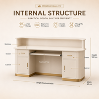 Comptoir d'accueil haut de gamme en crème claire, moderne, pour bureau, salon de beauté, avec armoire de rangement