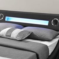 Willsoon Schlafzimmer Lederbett mit LED & Musik, Stauraum, Doppelbett mit King Size Kopfteil, Erwachsenenbett