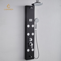 De luxe en gros noir thermostatique douche mural salle de bains chambre chauffe-eau écran noir en laiton valve de douche