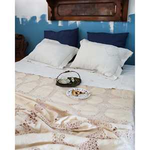 Drap de lit double en lin antique avec couture élégante de style antique, draps ajustés et plats - Product Image 6