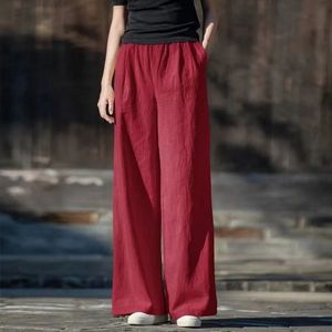 Wide Leg Pants Elastic Waist Plus Size Women's Casual Pants Raw Linen Cotton Blend Ultra Thin Spring Summer Style - Product Image 4