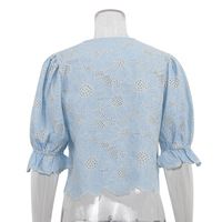 Nouvelle conception - Blouse en coton pour femmes, motif floral brodé, chemise courte